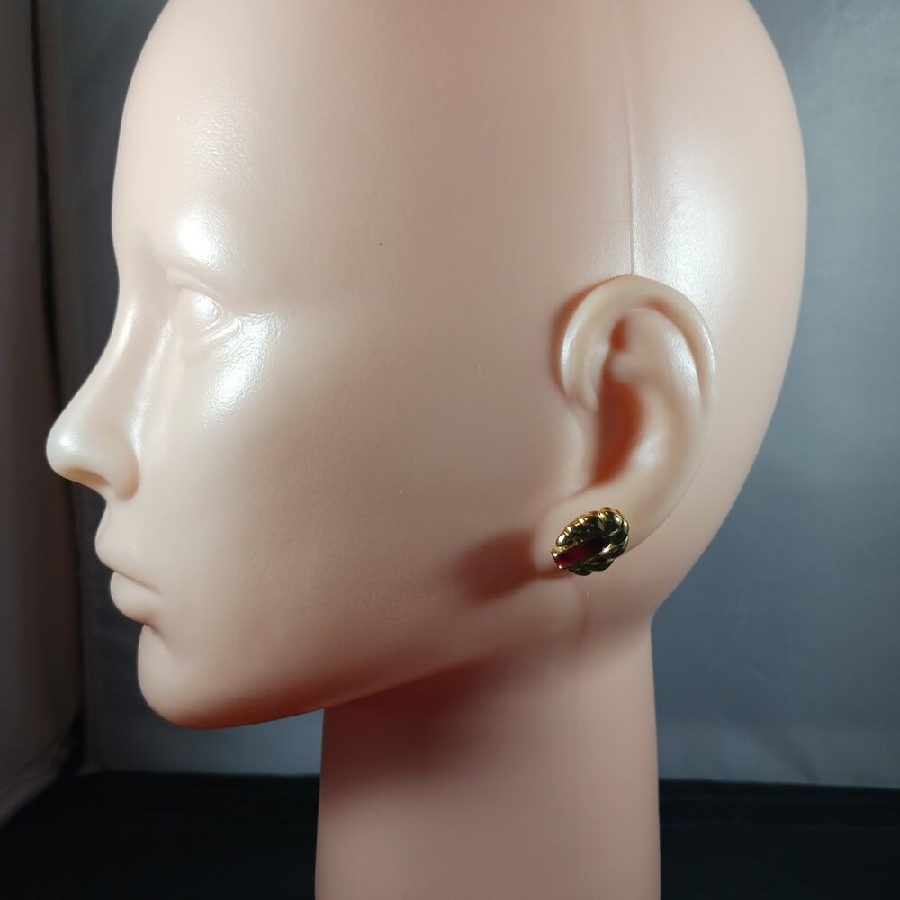 Vintage Gold Tone Red Enamel Women's Earrings